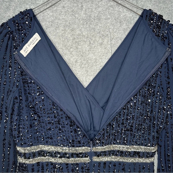 Mac Duggal Sequin Long Sleeve Midi Cocktail Dress in Midnight Blue. Sz: 14 - Picture 15 of 16